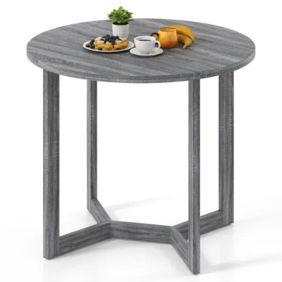 Costway 36 Inch Round Wood Dining Table For 2-4 People With Wing-shaped Pedestal Base-black In Gray
