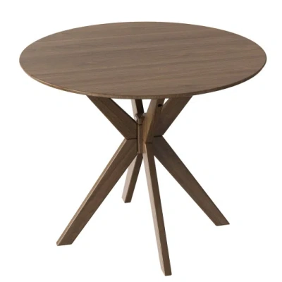 Costway 36 Inch Round Wood Dining Table With Intersecting Pedestal Base In Multi