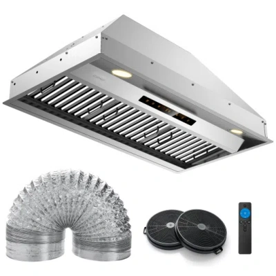 Costway 36 Inch Under Cabinet Range Hood With 4 Fan Speeds And Baffles Filters-silver In White