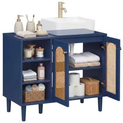 Costway 36 Inch Under Sink Cabinet Boho For Vessel Sinks And Single-handle Faucets-navy In Blue