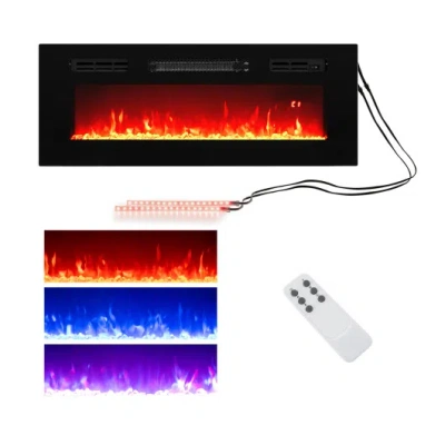 Costway 36 Inches Electric Fireplace Heater Recessed With Led Strip Lights And Remote Control In Multi