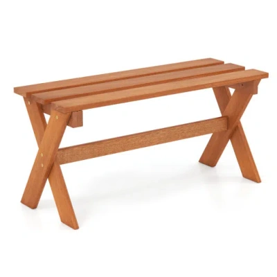 Costway 36" Outdoor Solid Wood Bench Set Of 1 Backless Patio Dining Bench With Teak Oil Finish In Brown