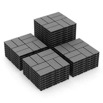 Costway 36 Pcs Interlocking Deck Tiles 12" X 12" Waterproof All Weather Flooring Covering In Gray Wood