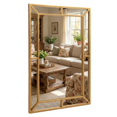 Costway 36 X 24 Inch Gold Wall Mirror With Beaded Frame For Living Room-gold In Brown