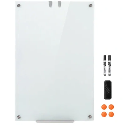 Costway 36 X 24 Inches Glass Whiteboard With Eraser And Removable Tray In Blue