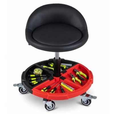 Costway 360° Rolling Mechanic Stool With 1 Tool Storage Tray-red In Multi