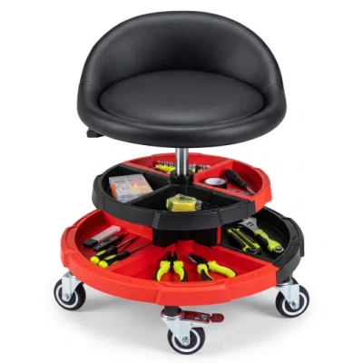 Costway 360° Rolling Mechanic Stool With 2 Tool Storage Trays-red In Multi