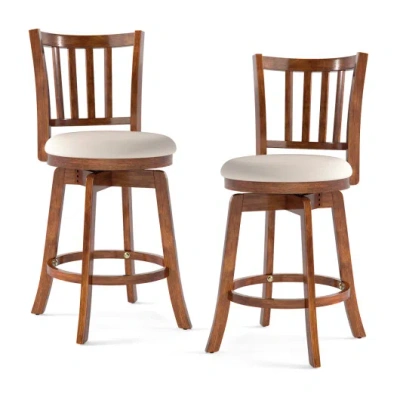 Costway 360° Rotating Counter Height Chairs Set Of 2 With Upholstered Seat And Backrest-24 Inches In Brown
