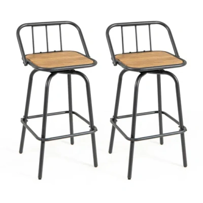 Costway 360° Swivel Bar Stool Set Of 2 With Footrest And Backrest-balck & Natural In Black