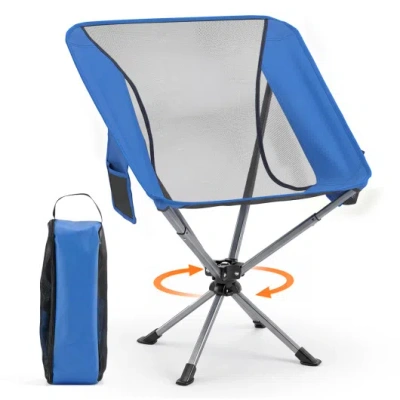 Costway 360° Swivel Camping Chair With Cup Holder And Side Pocket For Beach Support 300 Lbs-blue