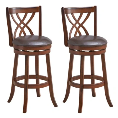 Costway 360° Swivel Counter Height Chairs With Pu Leather Cushioned Seat And Footrests-30 Inches