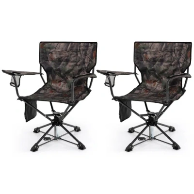 Costway 360° Swivel Hunting Chair Portable Foldable Hunting Chair Set Of 2-camo In Brown