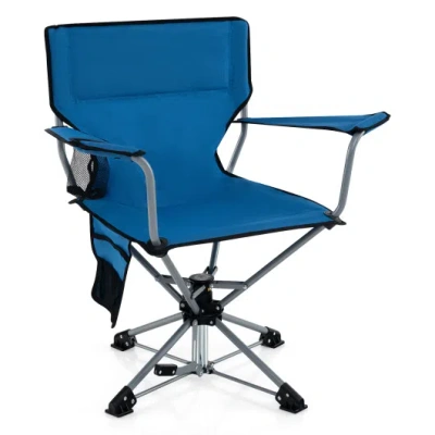 Costway 360° Swivel Hunting Chair Portable Foldable Hunting Chair With Mesh Cup Holder And Storage Pockets-b In Blue