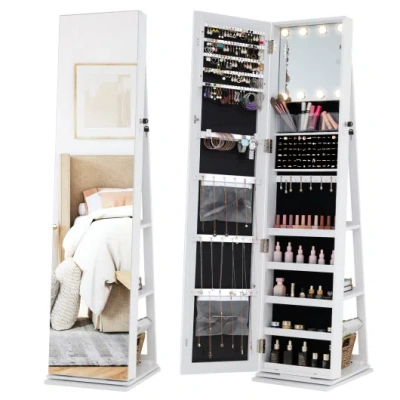 Costway 360° Swivel Jewelry Cabinet With Full Length Mirror-white