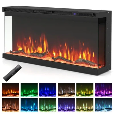 Costway 36/40/50/60 Inch Wide 3-sided Electric Fireplace Insert With Remote Control And 12 Flame Colors-36 I In Black