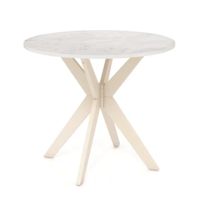 Costway 36-inch Mid Century Modern Kitchen Table With Faux Marble Tabletop And Solid Rubber Wood Legs-white In Neutral