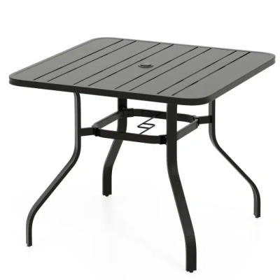 Costway 37 Inch Square Patio Dining Table With Umbrella Pole Hole In Gray