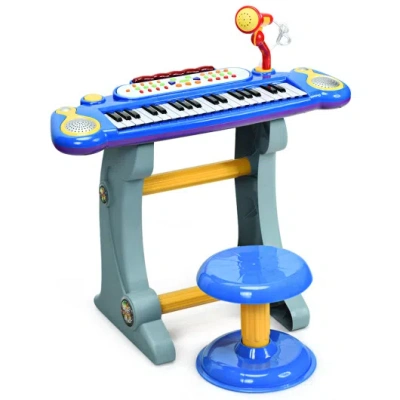 Costway 37 Key Electronic Keyboard Kids Toy Piano-blue In Multi