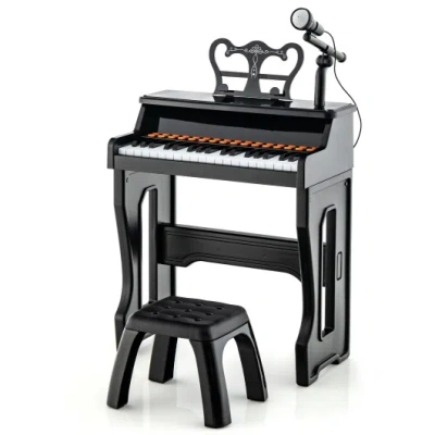 Costway 37 Keys Music Piano With Microphone Kids Piano Keyboard With Detachable Music Stand-black In Animal Print