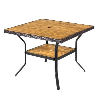 Costway 37" Square Outdoor Dining Table For 4 With Acacia Wood Tabletop And 2" Umbrella Hole-brown
