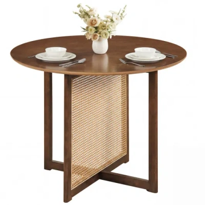 Costway 37.5 Inch Round Dining Table With Cross Pedestal Base-walnut In Multi