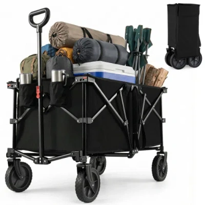 Costway 38 Inch 400 Lbs Heavy-duty Collapsible Wagon Cart With Adjustable Handle For Camping Garden-black