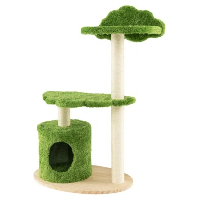 Costway 38 Inch Cute Cat Tree For Indoor Cats With Fully Wrapped Sisal Scratching Posts-green In Multi