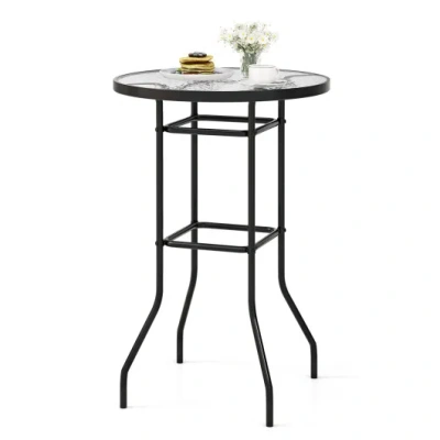 Costway 38 Inch Patio Bar Table With Tempered Glass Tabletop In Black