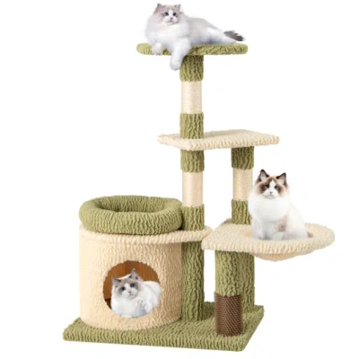 Costway 38 Inch Tall Multi-level Aesthetic Kitten Tower With Condo And Bed-green