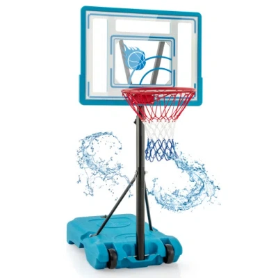 Costway 3.8-4.4 Feet Height Adjustable Pool Basketball Hoop For Kids Teens And Adults-blue In Multi