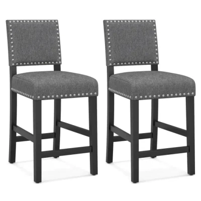 Costway 38.5/43.5 Inch Set Of 2 Counter Height Chairs With Solid Rubber Wood Frame-s In Multi