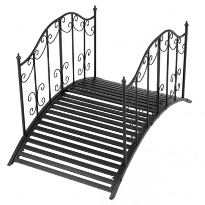 Costway 3.9 Ft Garden Metal Bridge With Dual Patterned Side Rails In Black