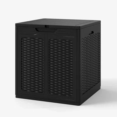 Costway 39 Gallon Outdoor Storage Box With Rattan Patterns & Lockable Lid For Garden Tools Black