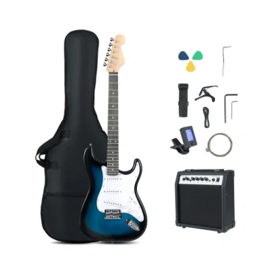 Costway 39 Inch Full Size Electric Guitar Beginner Kit With Amplifier For Starter-blue In Black