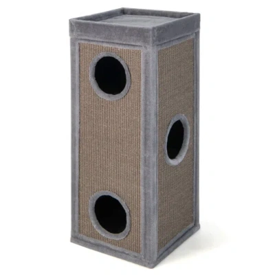 Costway 39 Inch Tall Cat Condo With Scratching Posts And 3 Hideaways And 4 Soft Plush Cushions-gray In Multi