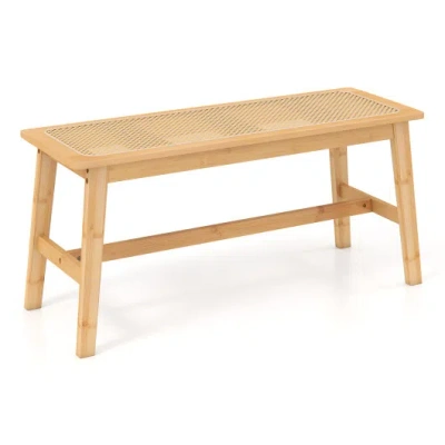 Costway 39.5 Inch Bamboo Dining Bench With Handwoven Rattan Seat For Indoor Outdoor-natural In Multi