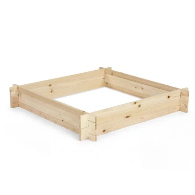 Costway 39.5" X 39.5" Square Wooden Raised Garden Bed-natural In Brown