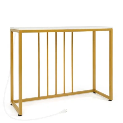 Costway 39"modern Console Table With Built-in Charging Station-white In Animal Print