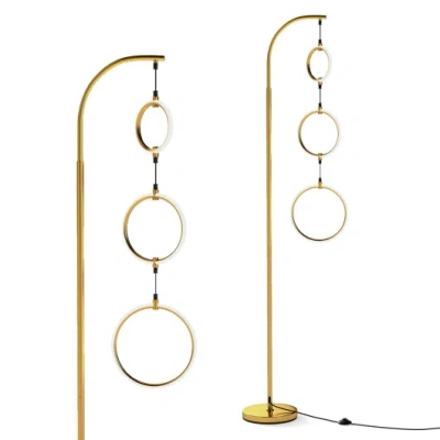 Costway 3-circle Dimmable Led Floor Lamp With Foot Pedal Switch 3 Color Temperatures-golden