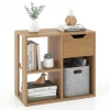 Costway 3-cube Bookcase 2-tier Wooden Storage Shelf With Pull-out Drawer-natural In Multi