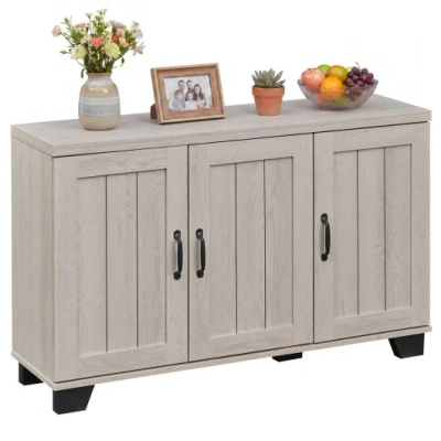 Costway 3-door Buffet Sideboard With Adjustable Shelves And Anti-tipping Kits-white Wash In Multi