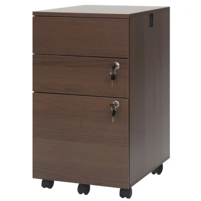 Costway 3-drawer File Cabinet Rolling File Organizer With Lock 4 Keys For Letter Legal A4-brown