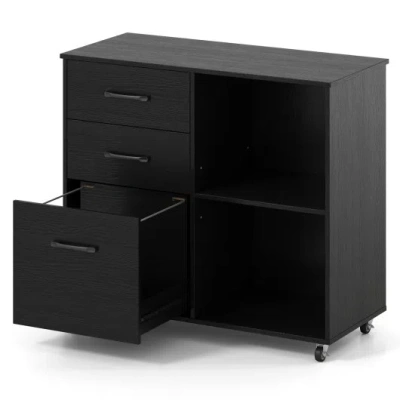 Costway 3-drawer Mobile Lateral File Cabinet Printer Stand-black