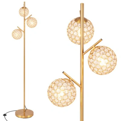 Costway 3-globe Floor Lamp And Mid Century Modern Accent Chair In Gold