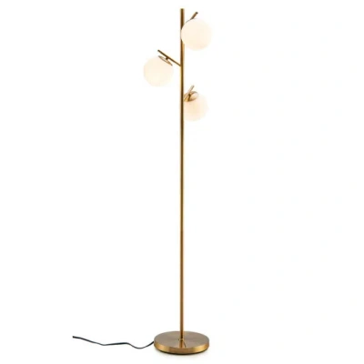 Costway 3-globe Floor Lamp With Foot Switch And Bulb Bases-golden In Pink