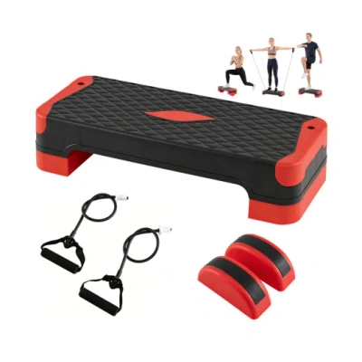 Costway 3-in-1 Aerobic Step Platform Set With 2 Stackable Risers And Balance Trainers For Home-red In Multi