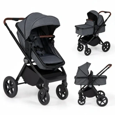 Costway 3-in-1 Convertible High Landscape Bassinet Stroller With Reversible Seat-gray In Black