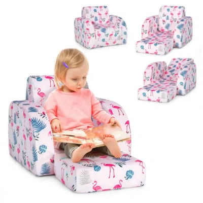 Costway 3-in-1 Convertible Kid Sofa Bed Flip-out Chair Lounger For Toddler-pink In Multi