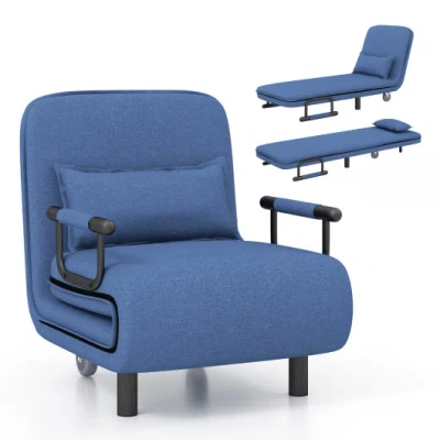 Costway 3-in-1 Convertible Sofa Bed With 5-position Adjustable Backrest And Lumbar Pillow-blue