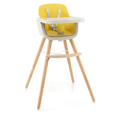 Costway 3-in-1 Convertible Wooden High Chair With Cushion-yellow In Neutral
